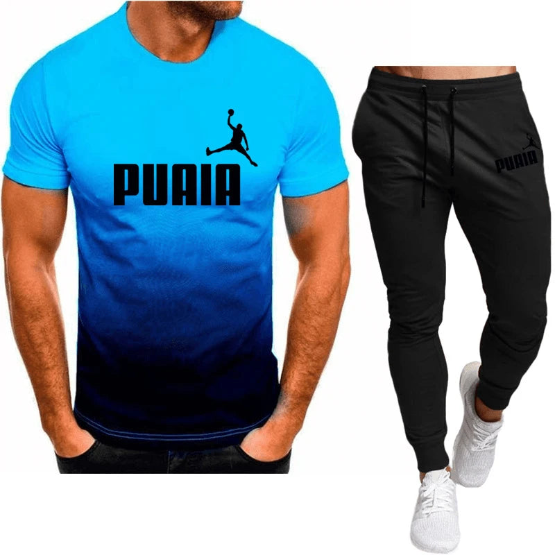 2023summer Hot Men's T-shirt + Pants Suit Men's Sports Suit Brand Logo Printing Casual Fashion Cotton Short Sleeves T-shirt Sets