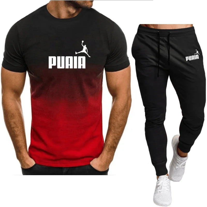 2023summer Hot Men's T-shirt + Pants Suit Men's Sports Suit Brand Logo Printing Casual Fashion Cotton Short Sleeves T-shirt Sets