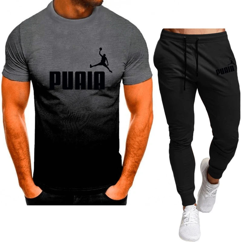 2023summer Hot Men's T-shirt + Pants Suit Men's Sports Suit Brand Logo Printing Casual Fashion Cotton Short Sleeves T-shirt Sets