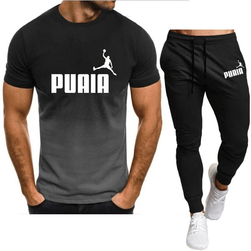 2023summer Hot Men's T-shirt + Pants Suit Men's Sports Suit Brand Logo Printing Casual Fashion Cotton Short Sleeves T-shirt Sets