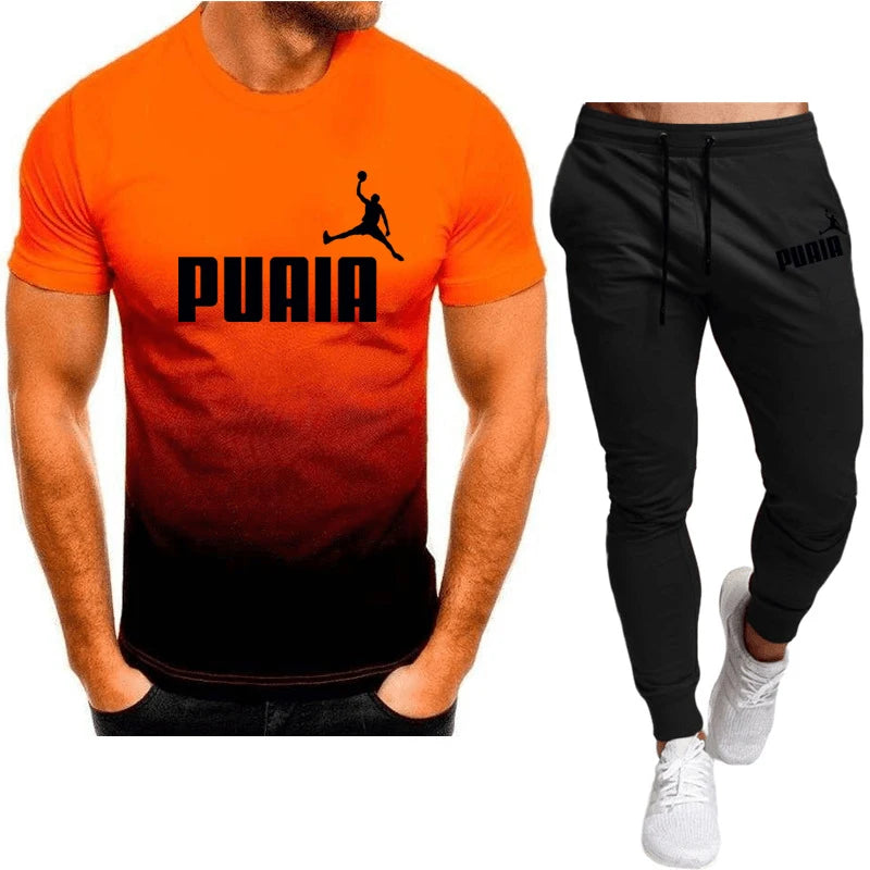 2023summer Hot Men's T-shirt + Pants Suit Men's Sports Suit Brand Logo Printing Casual Fashion Cotton Short Sleeves T-shirt Sets