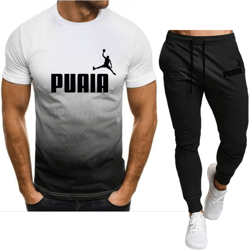 2023summer Hot Men's T-shirt + Pants Suit Men's Sports Suit Brand Logo Printing Casual Fashion Cotton Short Sleeves T-shirt Sets