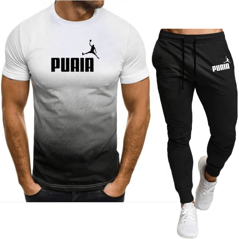 2023summer Hot Men's T-shirt + Pants Suit Men's Sports Suit Brand Logo Printing Casual Fashion Cotton Short Sleeves T-shirt Sets