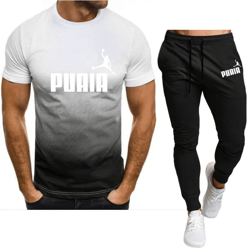 2023summer Hot Men's T-shirt + Pants Suit Men's Sports Suit Brand Logo Printing Casual Fashion Cotton Short Sleeves T-shirt Sets