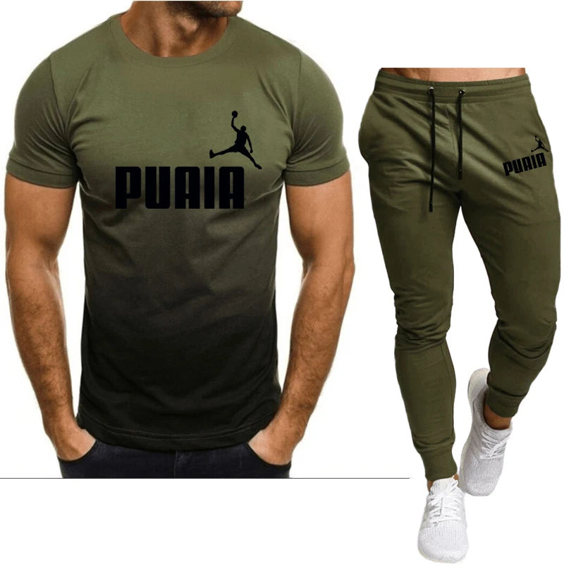 2023summer Hot Men's T-shirt + Pants Suit Men's Sports Suit Brand Logo Printing Casual Fashion Cotton Short Sleeves T-shirt Sets