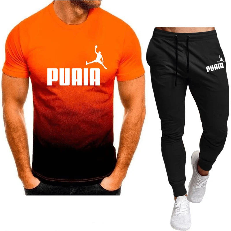 2023summer Hot Men's T-shirt + Pants Suit Men's Sports Suit Brand Logo Printing Casual Fashion Cotton Short Sleeves T-shirt Sets