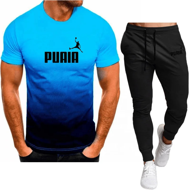 2023summer Hot Men's T-shirt + Pants Suit Men's Sports Suit Brand Logo Printing Casual Fashion Cotton Short Sleeves T-shirt Sets